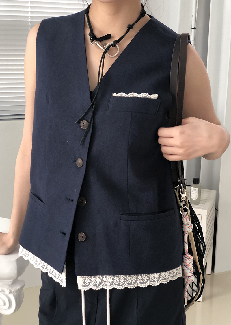Lace linen vest(3color)