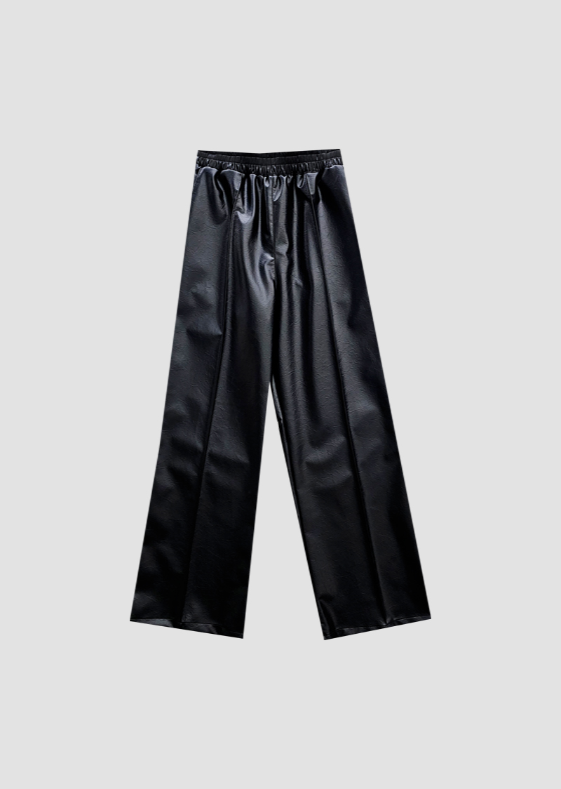 Leather pintuck pants